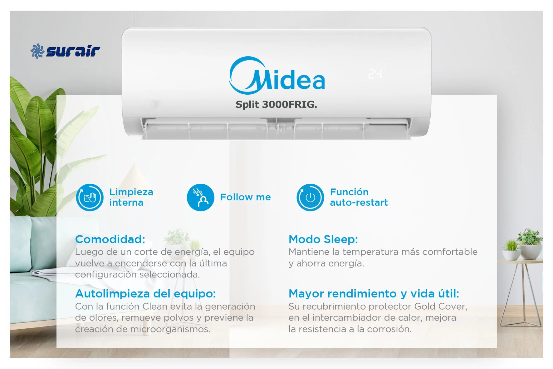 Aire acondicionado Midea Inverter 3000 frigorías Frío/Calor