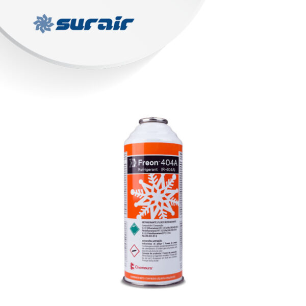 Garrafa Dupont R404: refrigerante versátil y eficiente para aplicaciones de bajas temperaturas en refrigeración comercial e industrial, ideal para cámaras frigoríficas, vitrinas y congeladores.